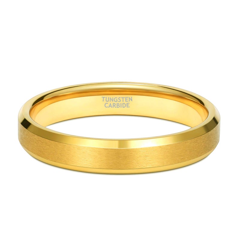 TRUMIUM 4mm Tungsten Rings for Women Men's Wedding Bands 24K Gold Plated Ring Thin Matte Brushed Beveled Edges Size 7 - Image 3
